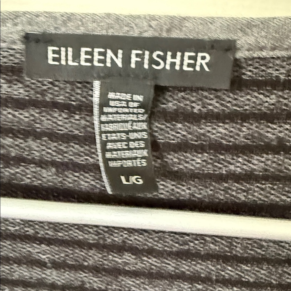 Eileen Fisher Black and Gray Striped Top. - Picture 3 of 10